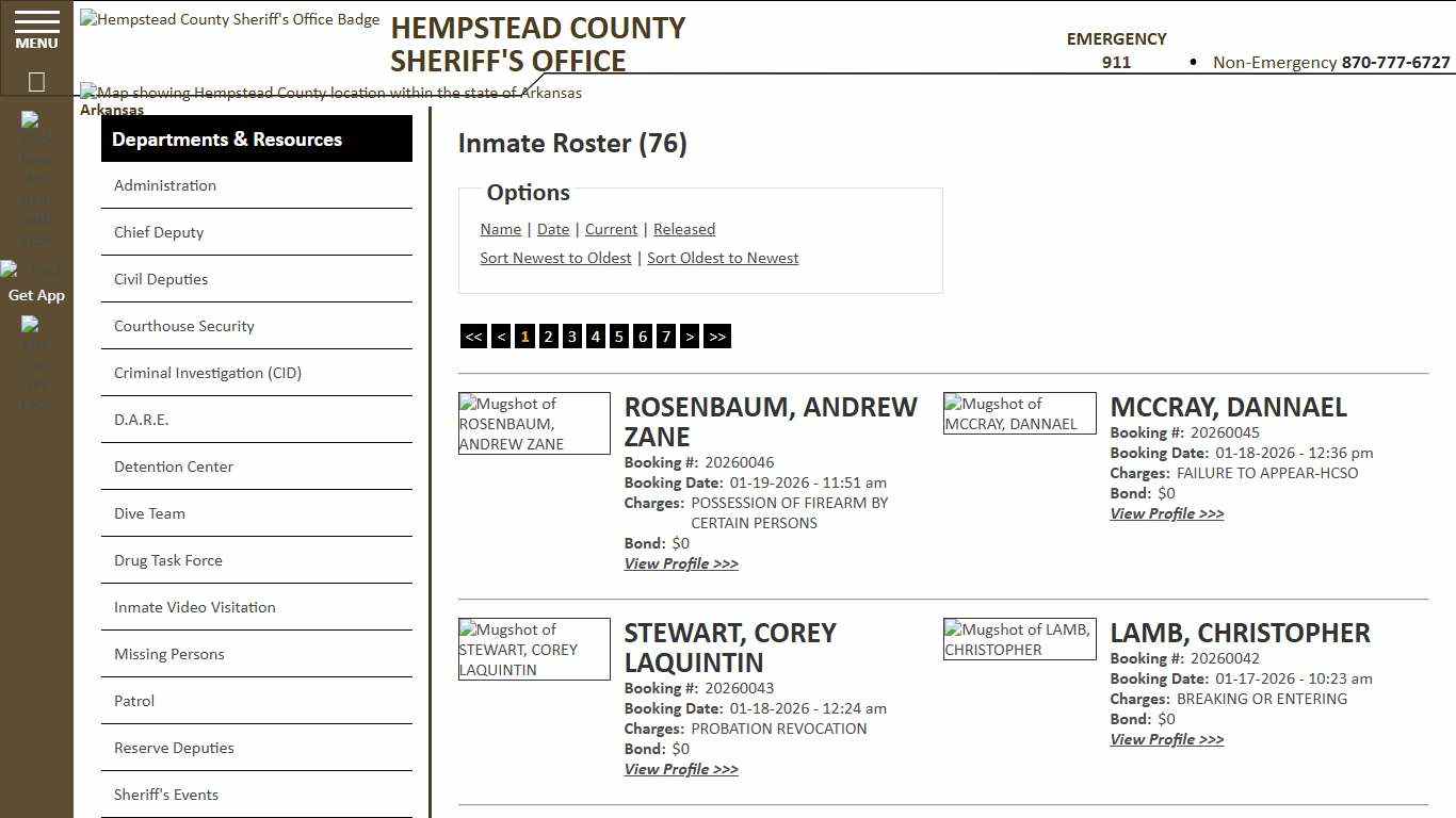 Inmate Roster - Current Inmates Booking Date Descending - Hempstead County Sheriff's Office